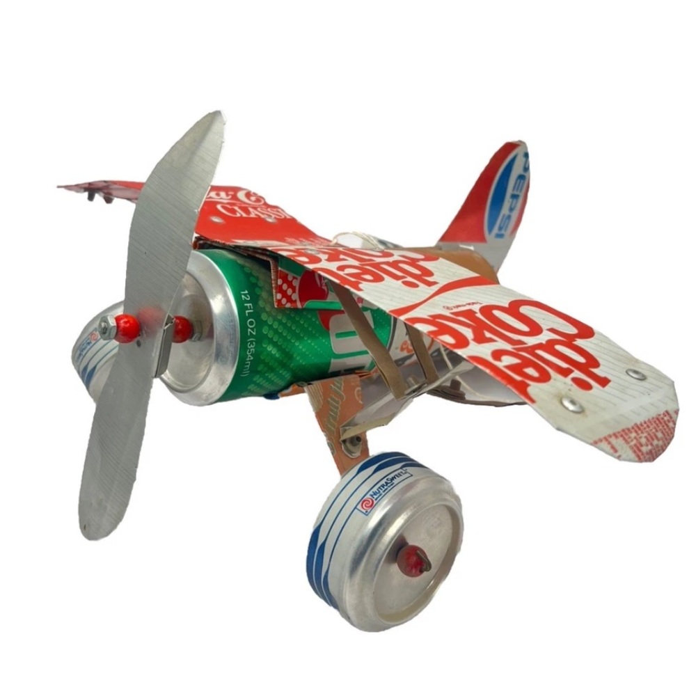 Vintage Coca-Cola Classic Tin Can Plane HANDCRAFTED from soda Cans Custom Plane